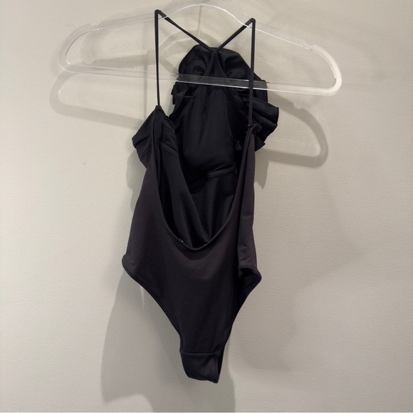 Black One-Piece Swimsuit with Floral Accent - Picture 3 of 7